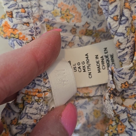 H&M Floral Midi Front Split Left Side Zip Ruffle On Off Shoulder Sleeve Pretty - Picture 2 of 7